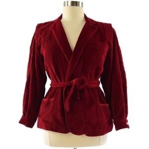 80s Vintage Claude Montana Red Corduroy Wrap Jacket Womens M Designer Blazer 40